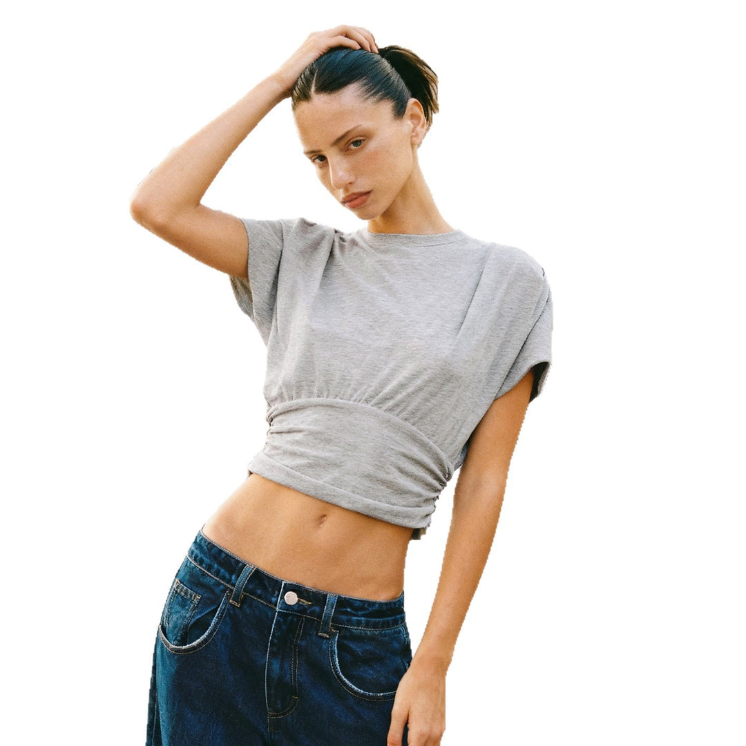Damen Crop-Top mit modischen Rüschendetails und strukturiertem Design EB