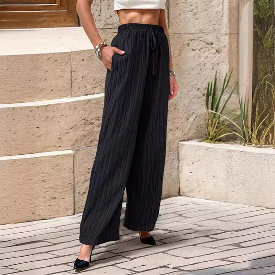 Damen Elegante Freizeithose mit streifigem Design und elastischem Bund EB
