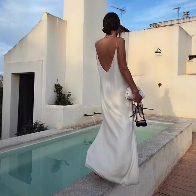 Damen Maxikleid mit seitlichem Schlitz und modernen Trägern EB