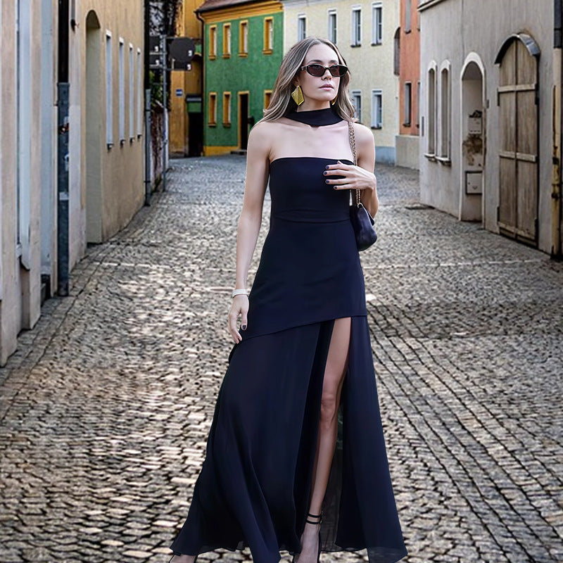 Damen Elegantes Maxikleid mit asymmetrischem Schnitt und schickem Schlitz EB