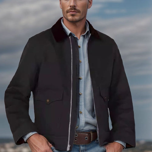 Herren lässige Utility-Jacke mit großzügigen Taschen und gefüttertem Kragen EB