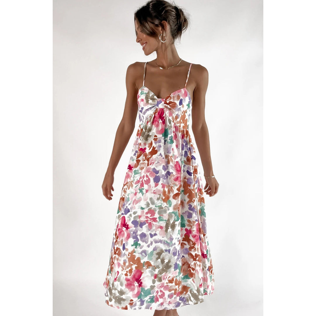 Damen Maxikleid mit floralem Design und dekorativem Knotendetail EB