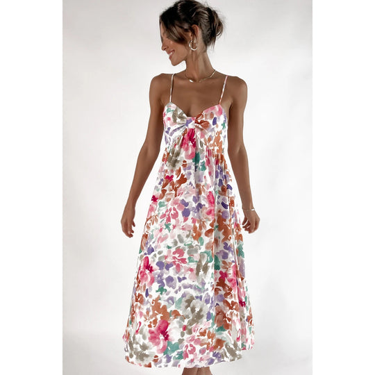 Damen Maxikleid mit floralem Design und dekorativem Knotendetail EB