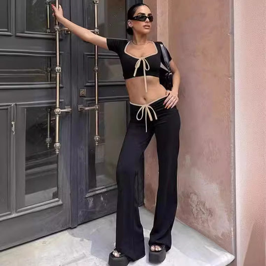 Damen modisches cropped Oberteil mit weitem Hosenansatz EB