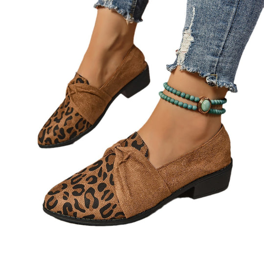 Damen Mokassin-Pantoletten mit modischem Leoparden-Print und dekorativem Schleifen-Detail EB