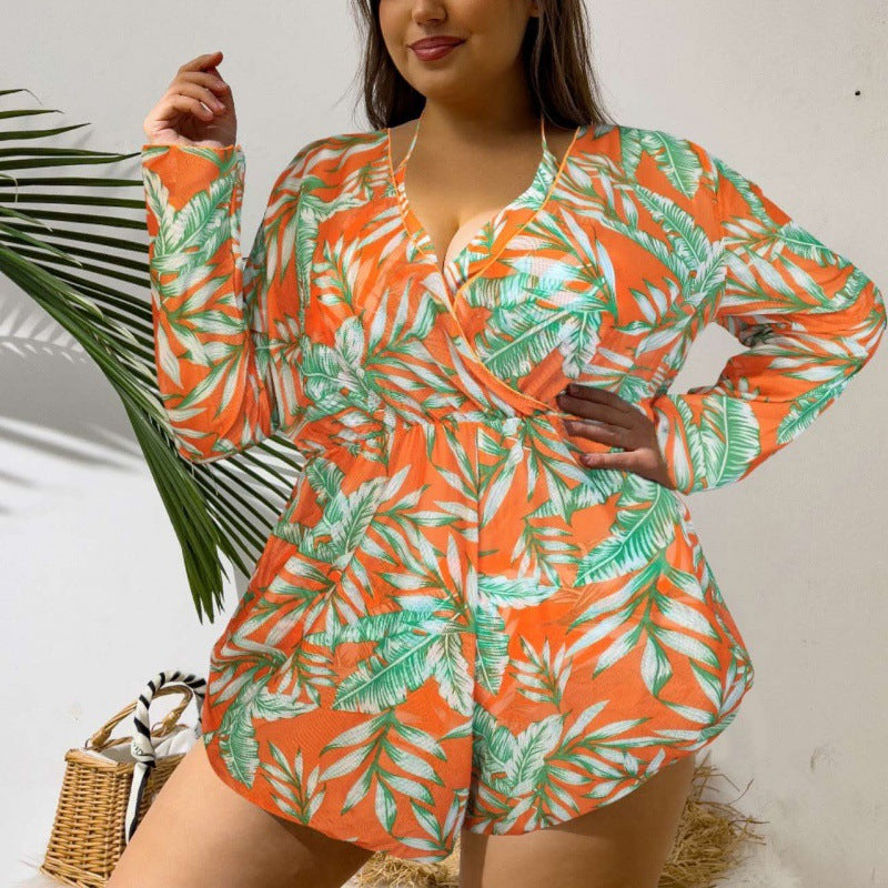 Damen Strandüberwurf mit floralem Print und tiefem V-Ausschnitt EB
