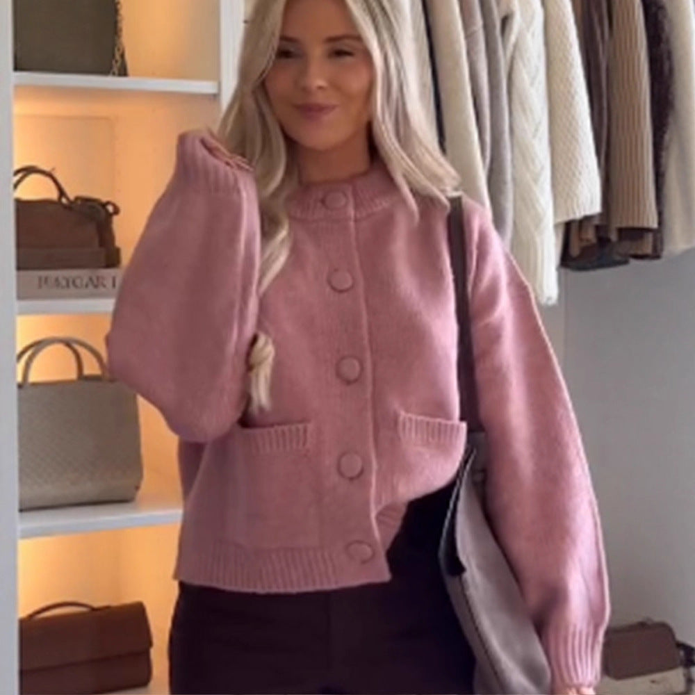 Damen lässige Strickjacke mit Knopfdetails und bequemem Schnitt EB