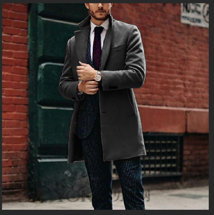 Herren eleganter Wollmantel mit schickem Revers und praktischen Eingrifftaschen EB
