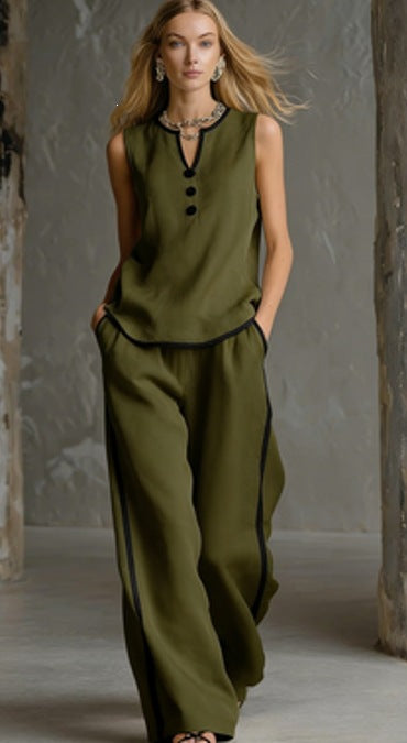 Damen Elegantes Zweiteiler-Set mit schickem Oberteil und weiten Hosen EB