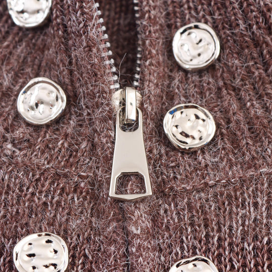 Damen modischer Strickpullover mit stilvollem Reißverschluss und dekorativen Knöpfen EB