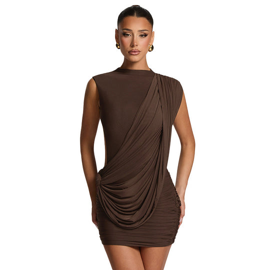 Damen figurbetontes Minikleid mit drapierter Schulterpartie und Raffungen EB