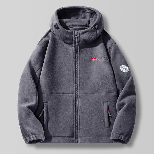 Unisex  Kapuzen-Fleecejacke mit hochgeschlossenem Haubenkragen, durchgehendem Reißverschluss und seitlichen Einschubtaschen EB