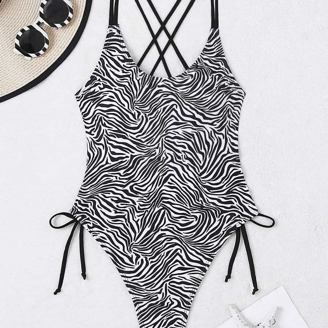 Damen Einteiler Badeanzug mit aufregendem Zebra-Design und hohem Beinausschnitt EB