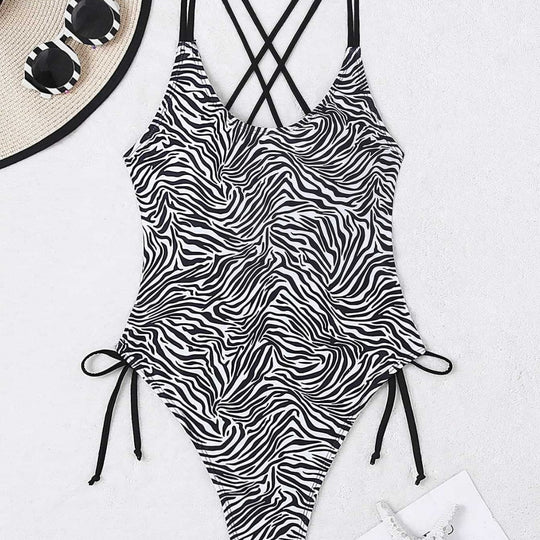 Damen Einteiler Badeanzug mit aufregendem Zebra-Design und hohem Beinausschnitt EB