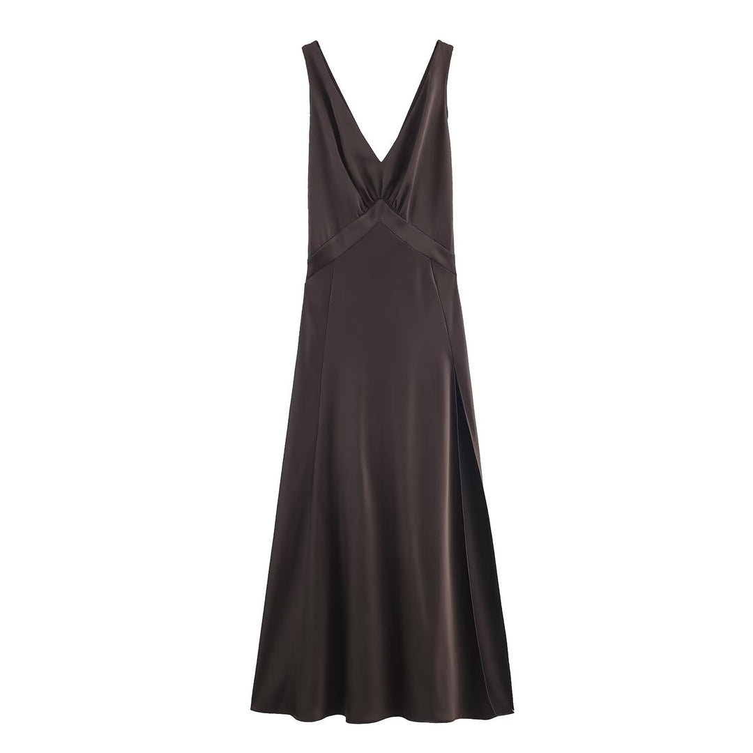 Damen Maxikleid mit elegantem V-Ausschnitt und raffiniertem Schlitz EB