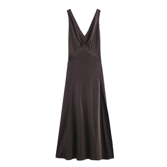 Damen Maxikleid mit elegantem V-Ausschnitt und raffiniertem Schlitz EB