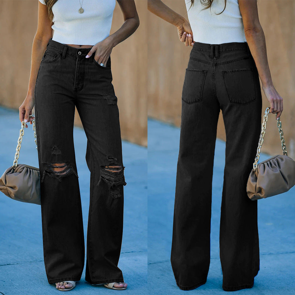 Damen Weit geschnittene Ripped Jeans mit hohem Bund und moderner Waschung EB