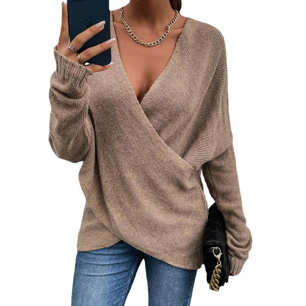 Damen Oversize Strickpullover mit V-Ausschnitt und lässigem Look EB