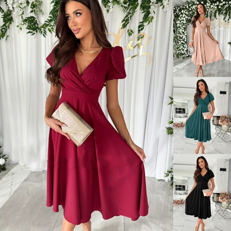 Damen Elegantes A-Linien Midi Kleid mit weichen Falten EB