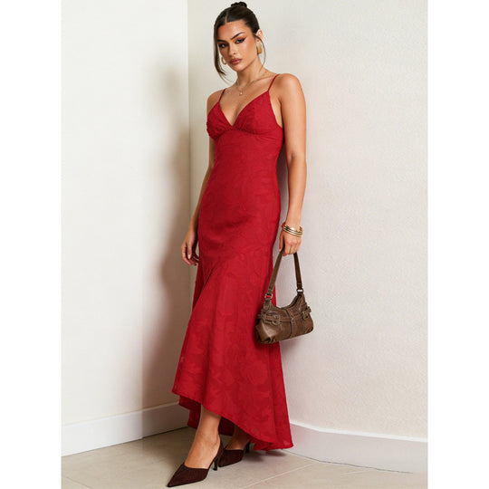 Damen Elegantes Maxi-Kleid mit raffiniertem Spitzenmuster und fließendem Rockteil EB