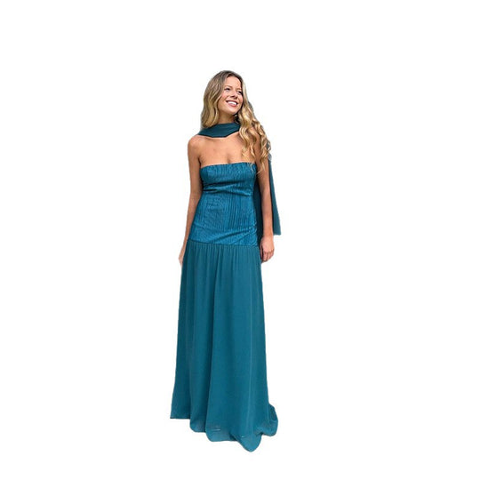 Damen Maxikleid mit ärmellosem Design und eleganter Drapierung EB