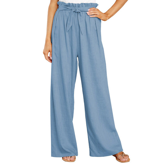 Damen Weite Sommerhose mit elastischem Bund und Bindegürtel EB
