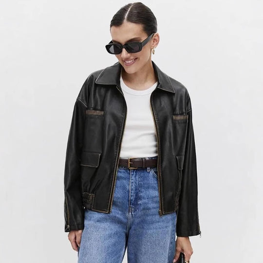 Damen modische jacke mit praktischen Taschen und elastischem Saum EB