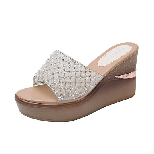 Damen glamouröse Plateausandalen mit zierlicher Strassverzierung EB