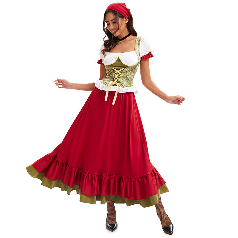 Damen nan bayerisches Oktoberfest-Biermädchen-Kostüm mit geschnürtem Mieder Puffärmeln und mehrlagigem Rock EB