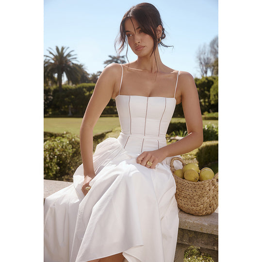 Damen Elegantes Maxikleid mit schmalem Schnitt und in der Taille gerafftem Design EB