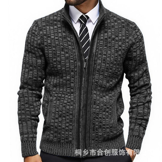 Herren strukturierte Strickjacke mit eleganter Zip-Front EB