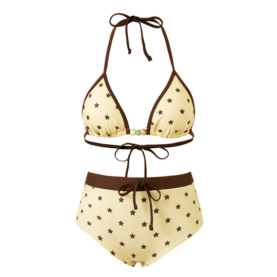 Damen Bikiniset mit hohem Bund und nostalgischem Streifenmuster EB