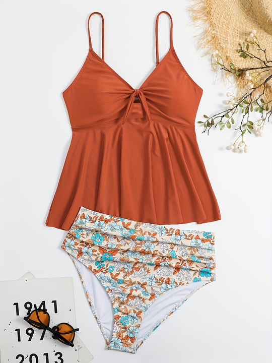 Damen Tankini-Set mit modischem Floral-Design und verstellbaren Trägern EB