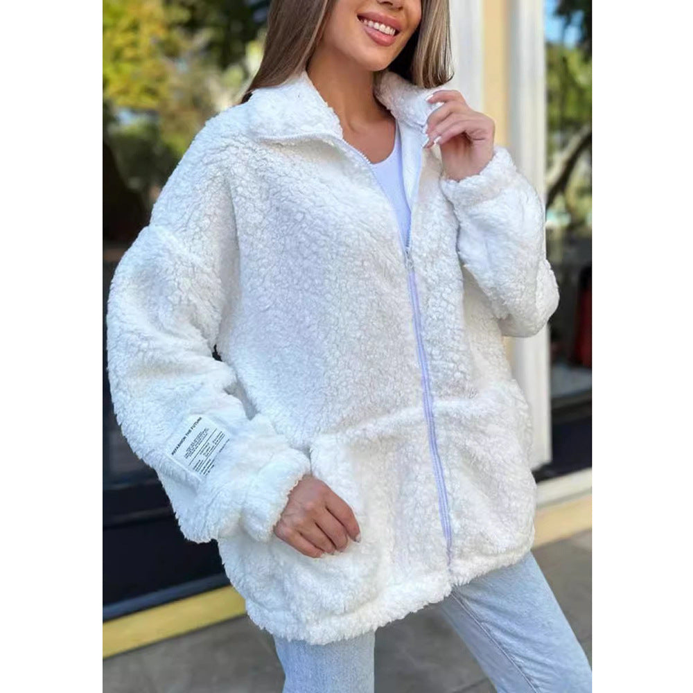 Damen Kuschelige Fleecejacke mit hohem Kragen und praktischen Taschen EB