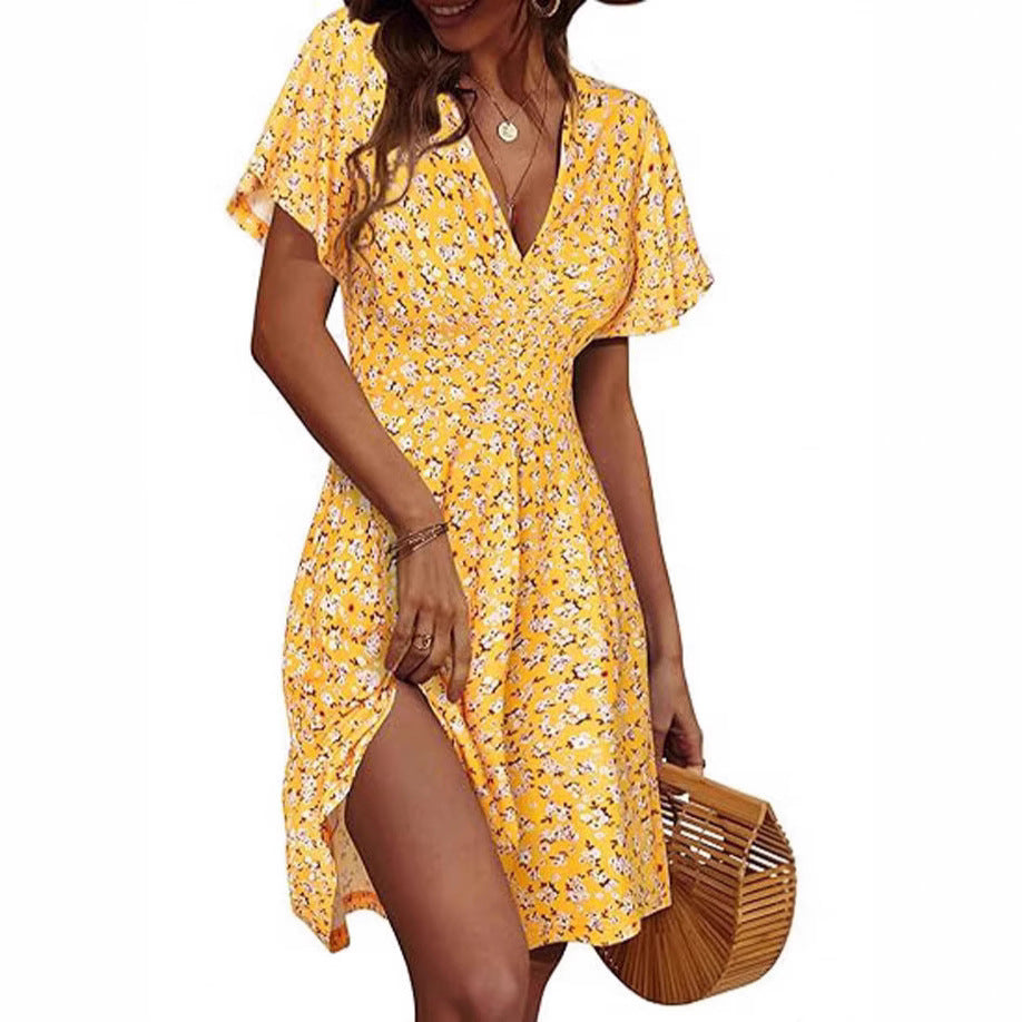 Damen Kurzarm Sommerkleid mit floralem Muster EB