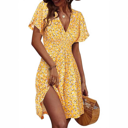 Damen Kurzarm Sommerkleid mit floralem Muster EB