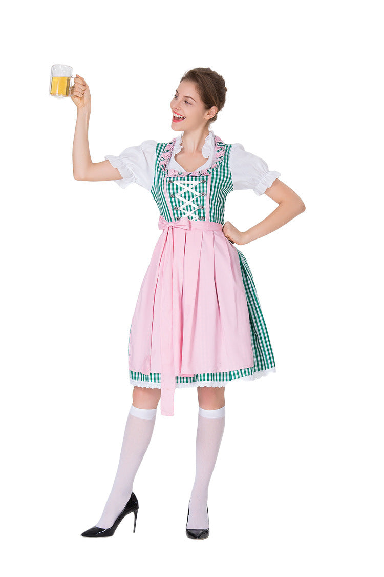 Damen Trachtenkleid mit traditionellen Karomuster und eleganten Rüschen EB