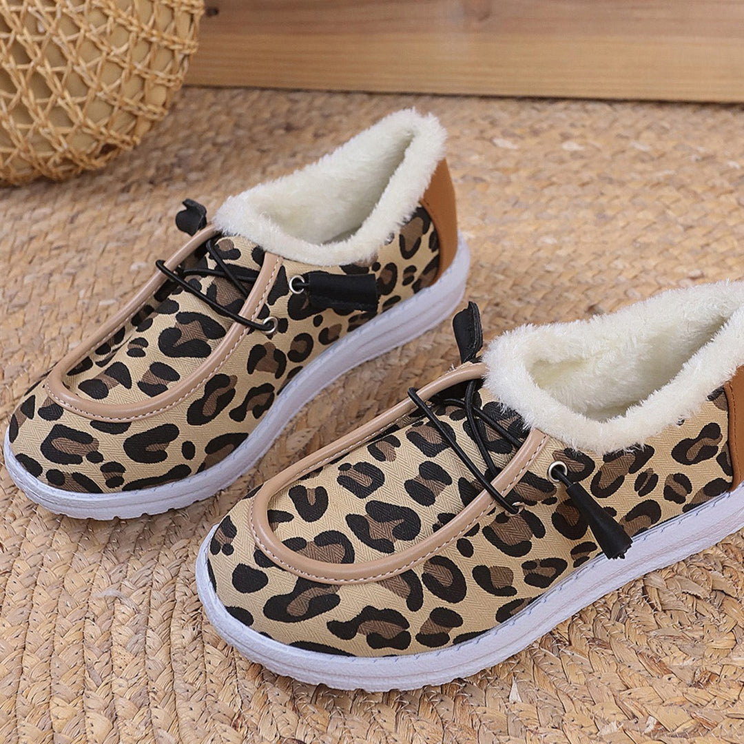 Damen Gemütliche Sneakers aus weich gefüttertem Material mit Leopardenmuster EB