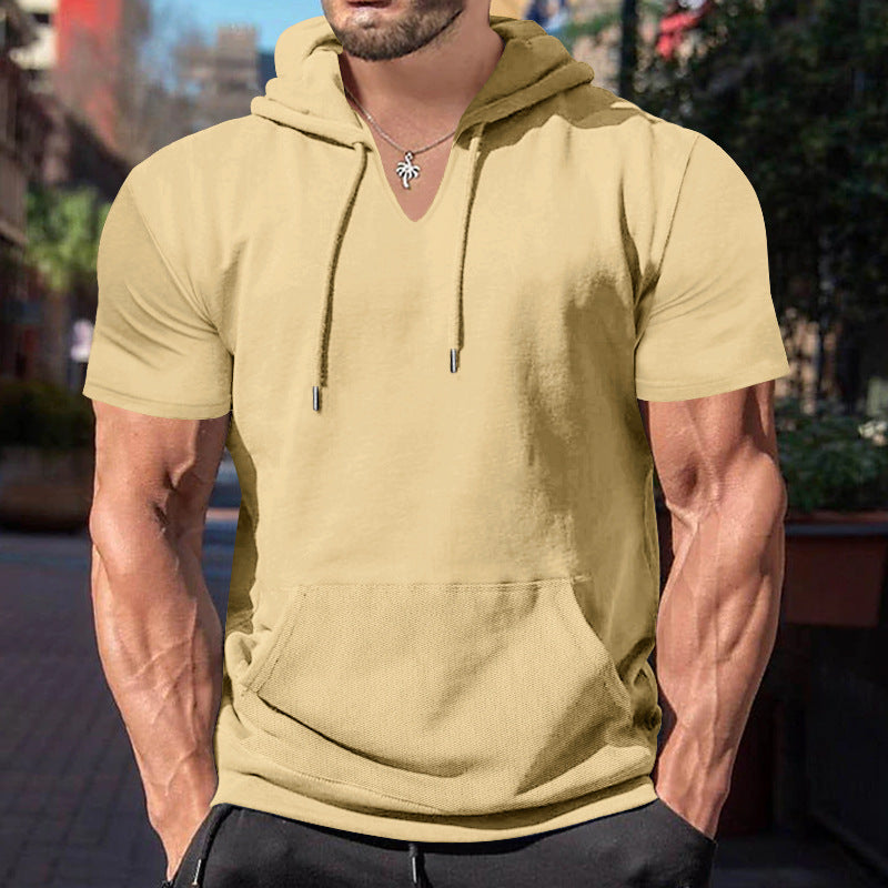 Herren lässiges Kapuzenshirt mit V-Ausschnitt und praktischer Bauchtasche EB