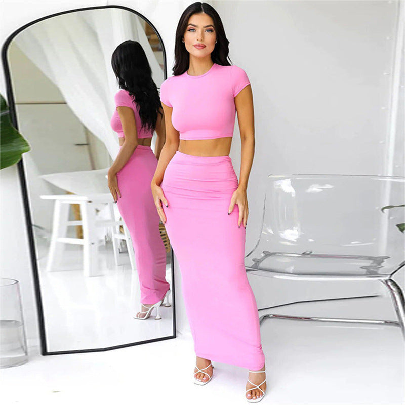 Damen elegantes Maxi-Kleid und crop-top Set mit figurbetontem Schnitt EB