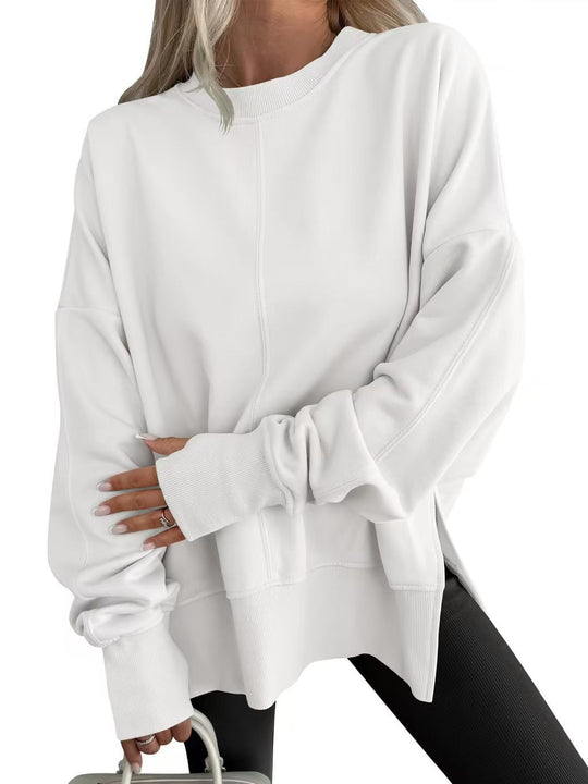 Damen Bequemer Langarm-Sweater mit Seitenschlitzen EB