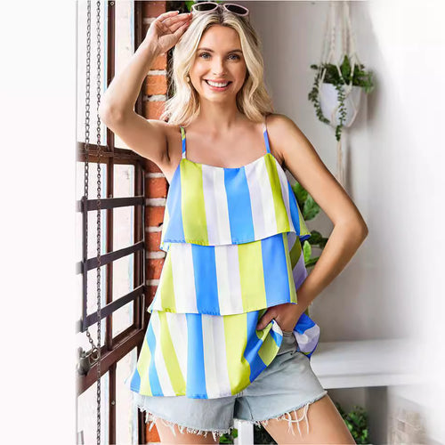 Damen luftiges Streifen-Top mit geschichtetem Design EB