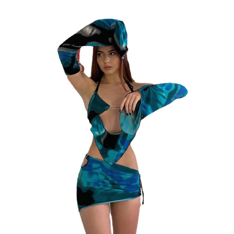 Damen Mini Kleid mit einzigartigem Cut-Out-Design und stilvollen Ärmeln EB