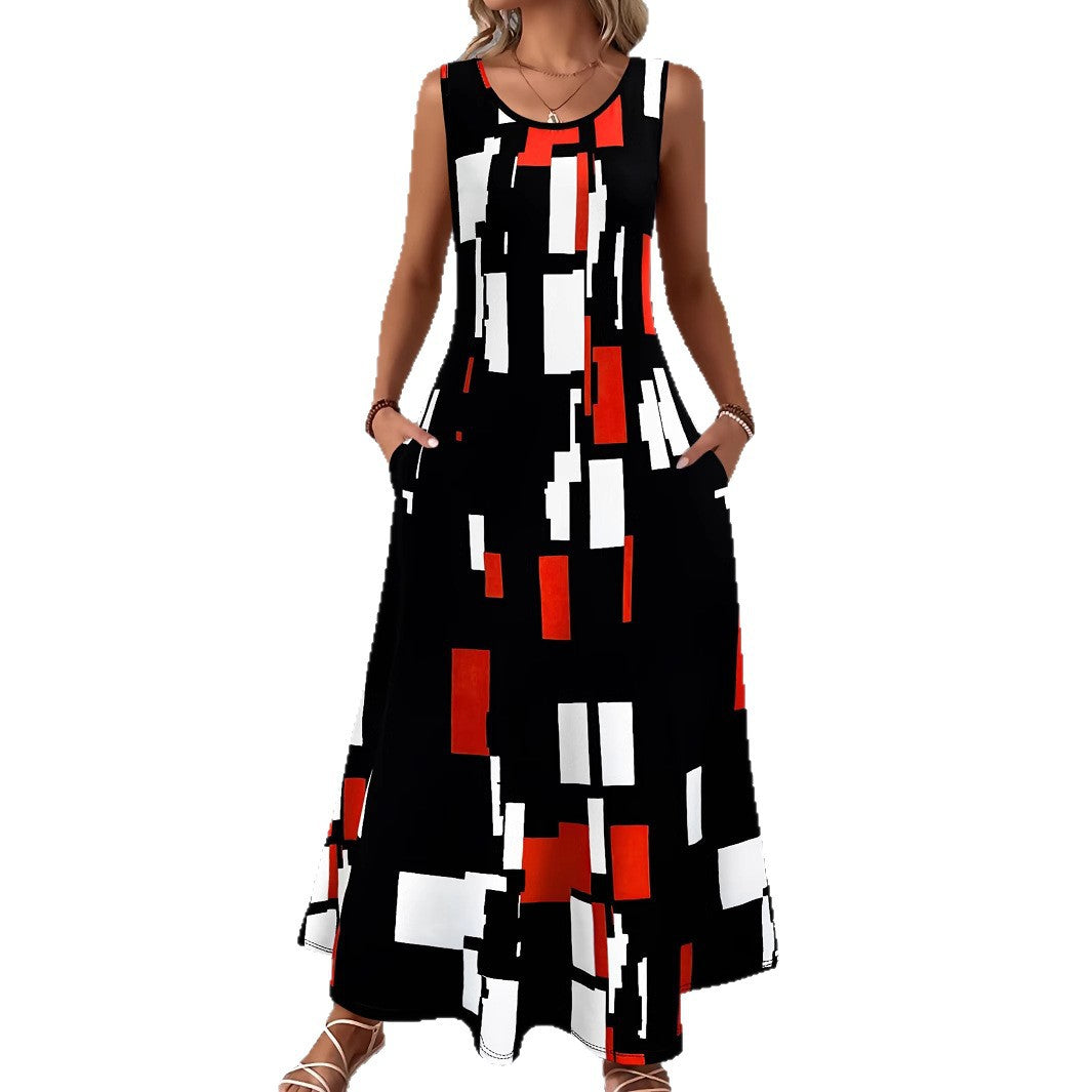 Damen Maxikleid mit buntem Grafikdesign EB