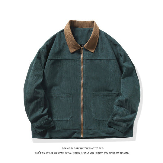 Herren nan gefütterte Cordjacke mit Kontrastkragen und Frontreißverschluss EB