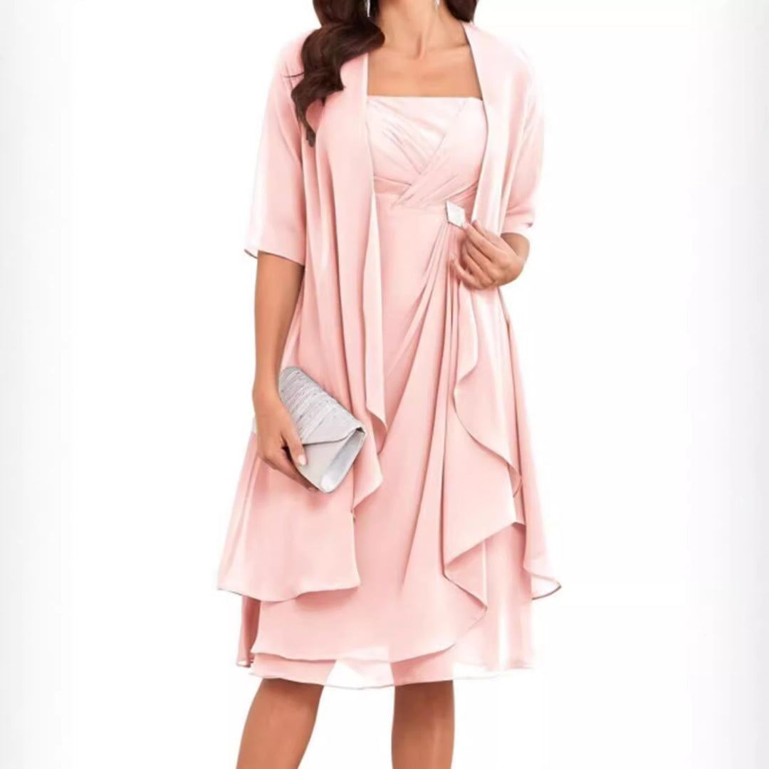 Damen nan Chiffon-Abendkleid mit Bolero und asymmetrischem Lagenrock EB