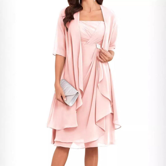 Damen nan Chiffon-Abendkleid mit Bolero und asymmetrischem Lagenrock EB