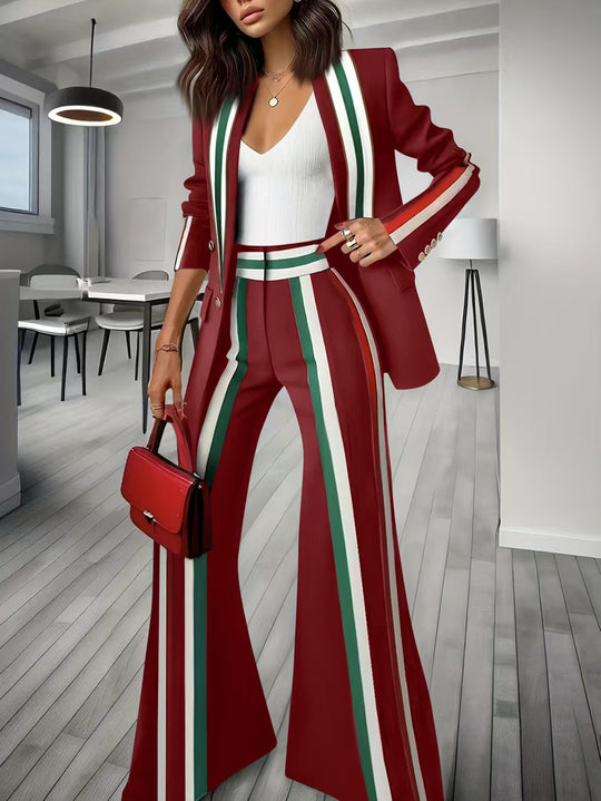 Damen Elegantes Blazer‑Hosenensemble mit seitlichen Kontraststreifen und weitem Schlag EB
