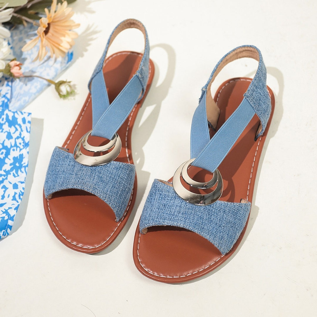 Damen Modische Sandalen mit elastischem Riemen und großem Schmuckdetail EB