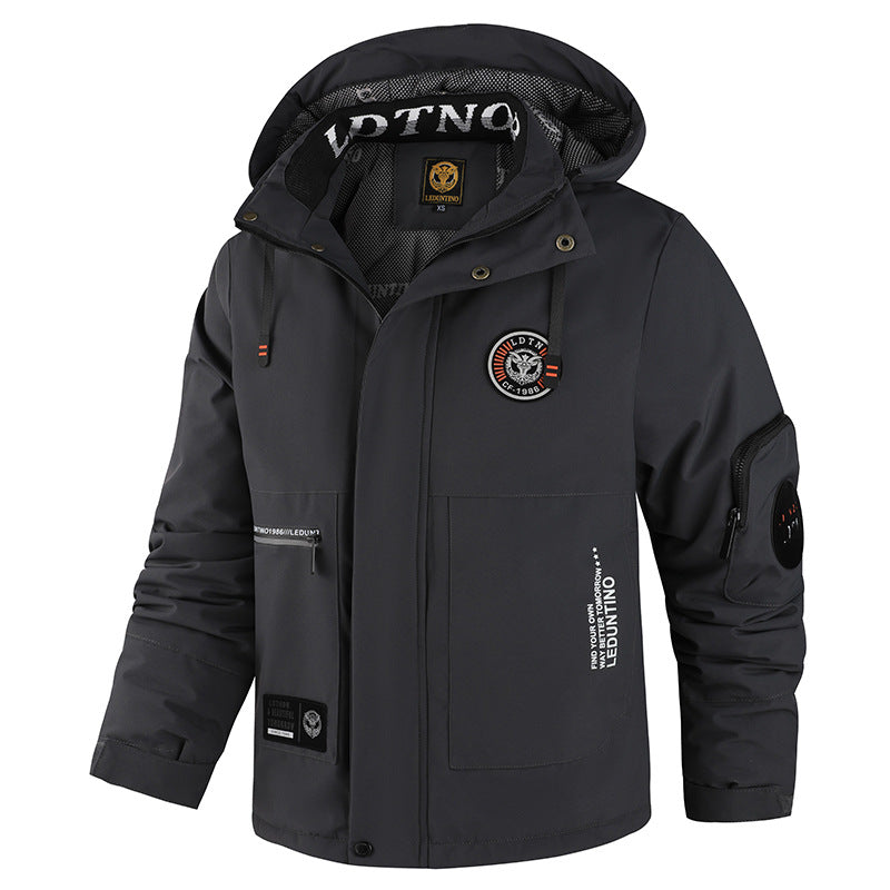Herren nan wattierte Wind- und Wetterjacke mit Kapuze und multifunktionalen Utility-Taschen EB